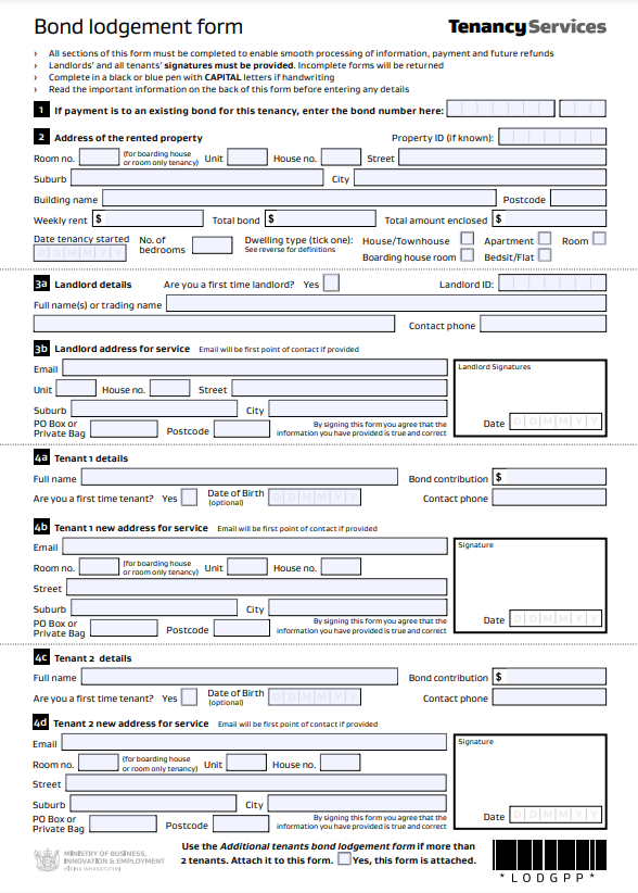Bond lodgement
